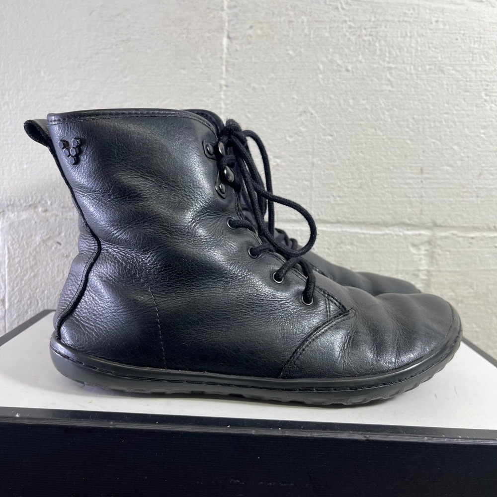 Vivobarefoot Gobi Hi Top Black Leather Barefoot Boots Lace up Womens 39 EU/8 US